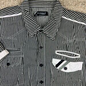 Evolution In Design Button Up Shirt Men 2XL Gray White Striped Short Sleeve